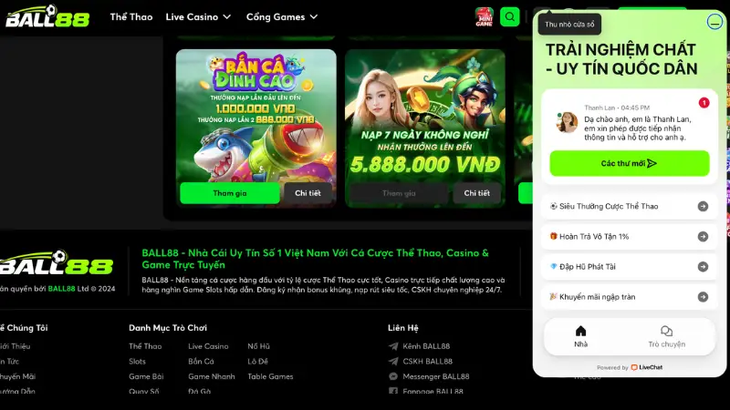 Livechat là lựa chọn dễ tiếp cận nhất hiện nay tại Ball88